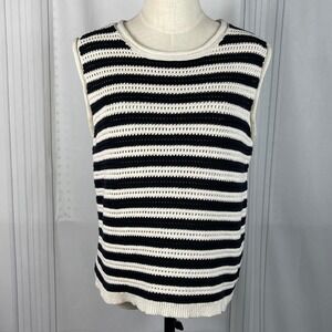 Sanctuary - Stripe Crochet Sweater Tank - Chalk Black - XL